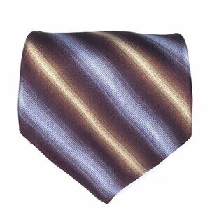 IKE BEHAR Men's 100% Silk Tie Hand Tailored Brown Purple Beige Striped Necktie